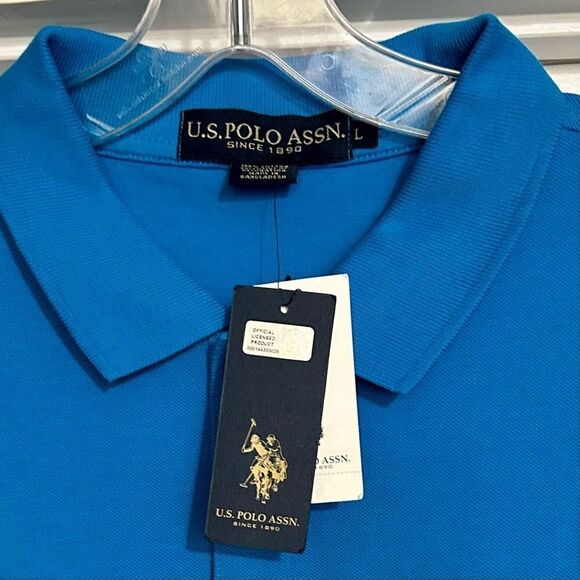 U.S. Polo Assn Men's Large Blue Collared Classic Style Short Sleeve Shirt New - Picture 4 of 11